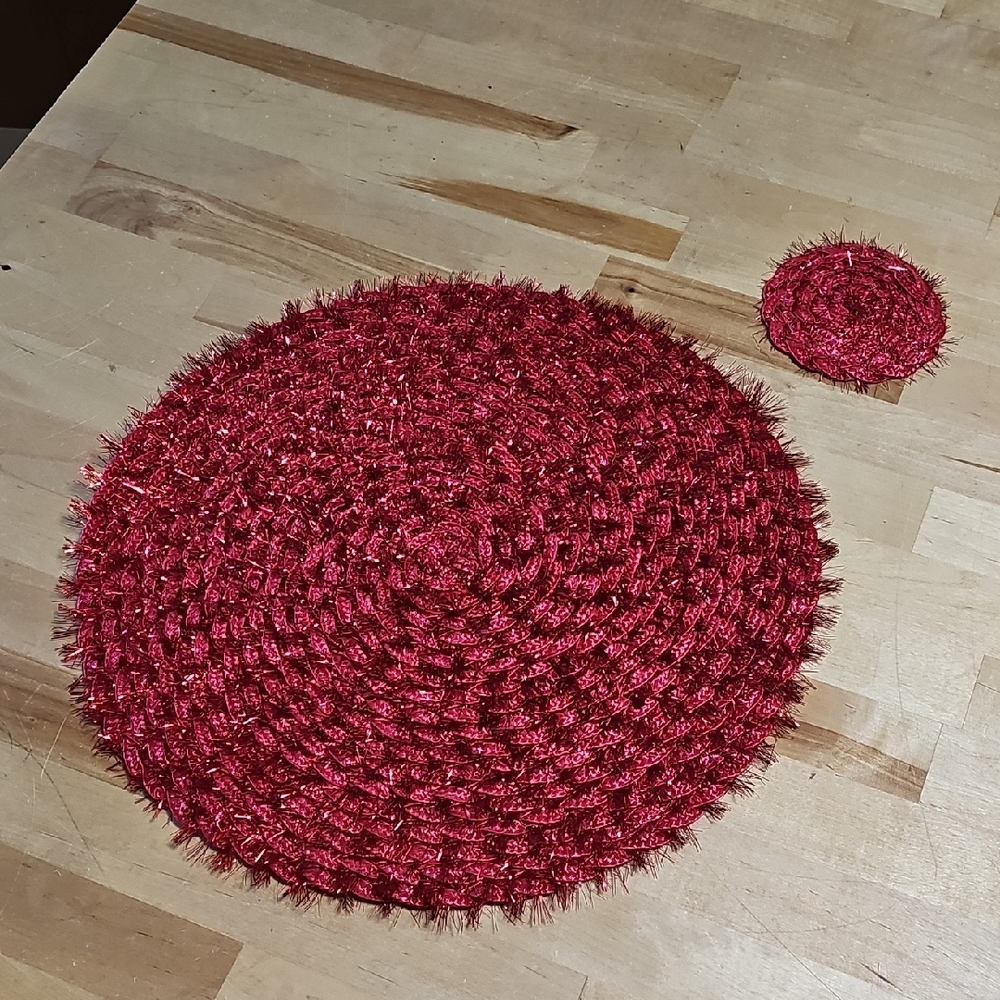 ✨ Pier 1 Red Tinsel Braided Placemats & Coasters | Set of 16 | Holiday Glam 🥂